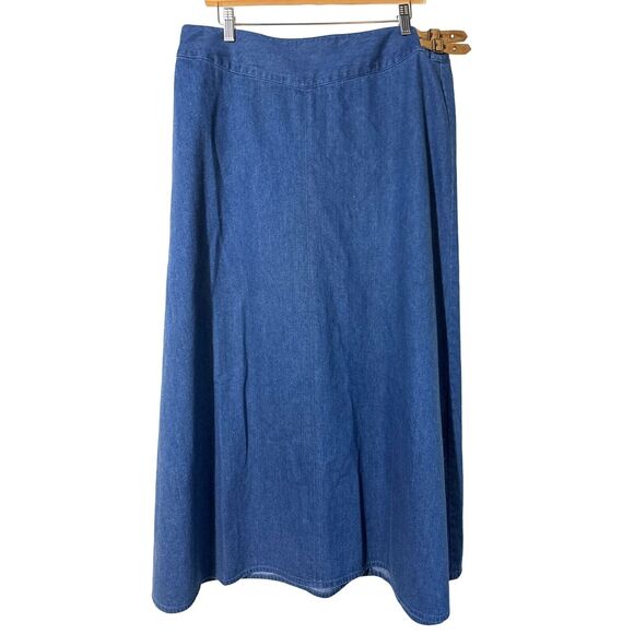 Talbots Maxi Denim Skirt Medium Wash Cotton Buckle Back Zip Size  Plus 16 - Picture 1 of 6